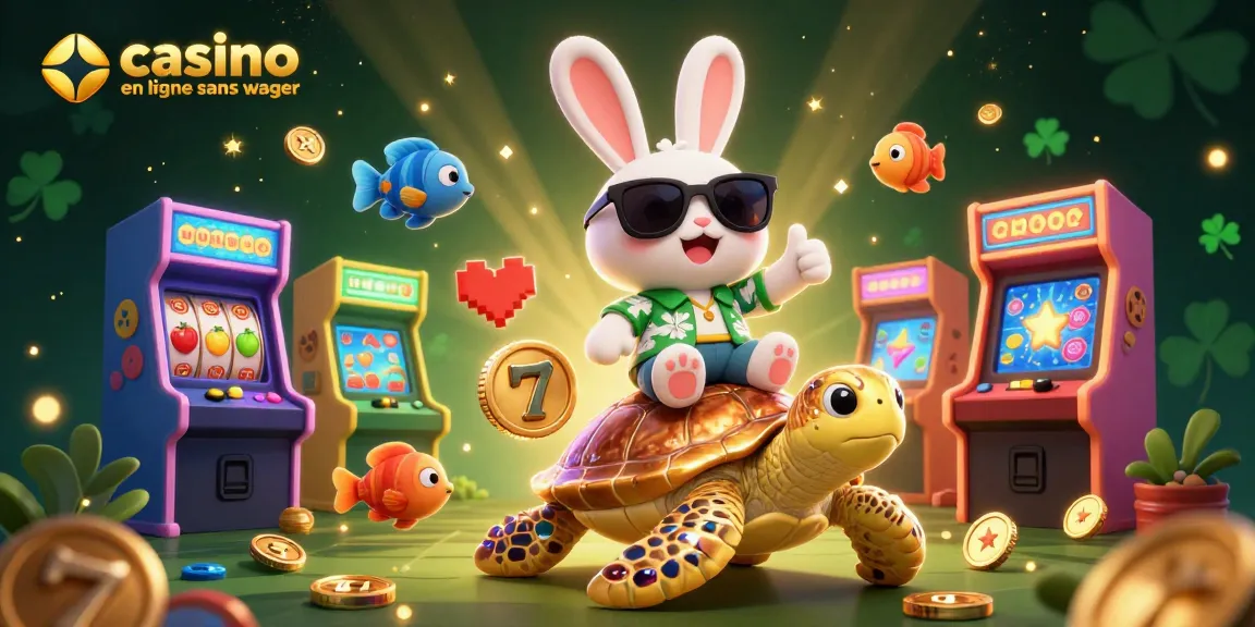 Exploitez les offres de casino en ligne sans wager avec un adorable lapin chanceux et une tortue en or.