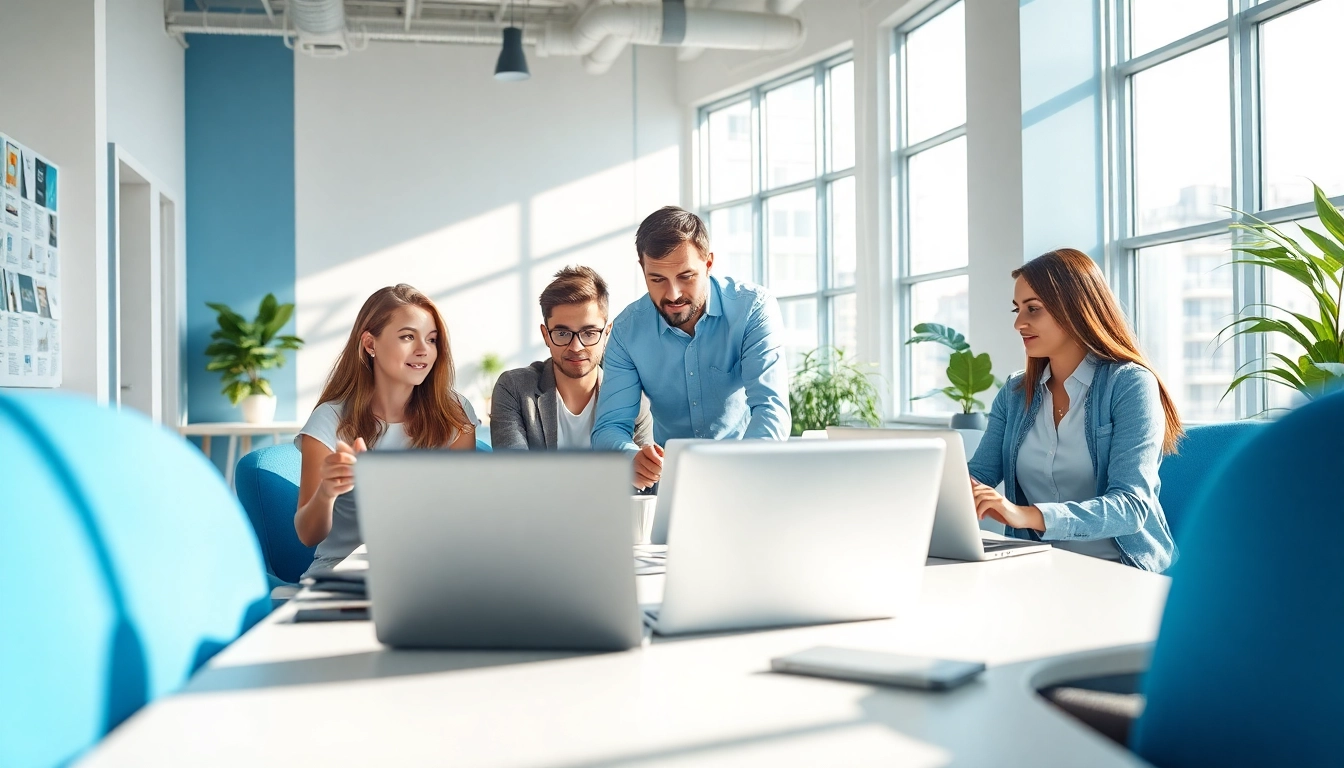 Engaging team working on edmonton web design project in a vibrant office setting.