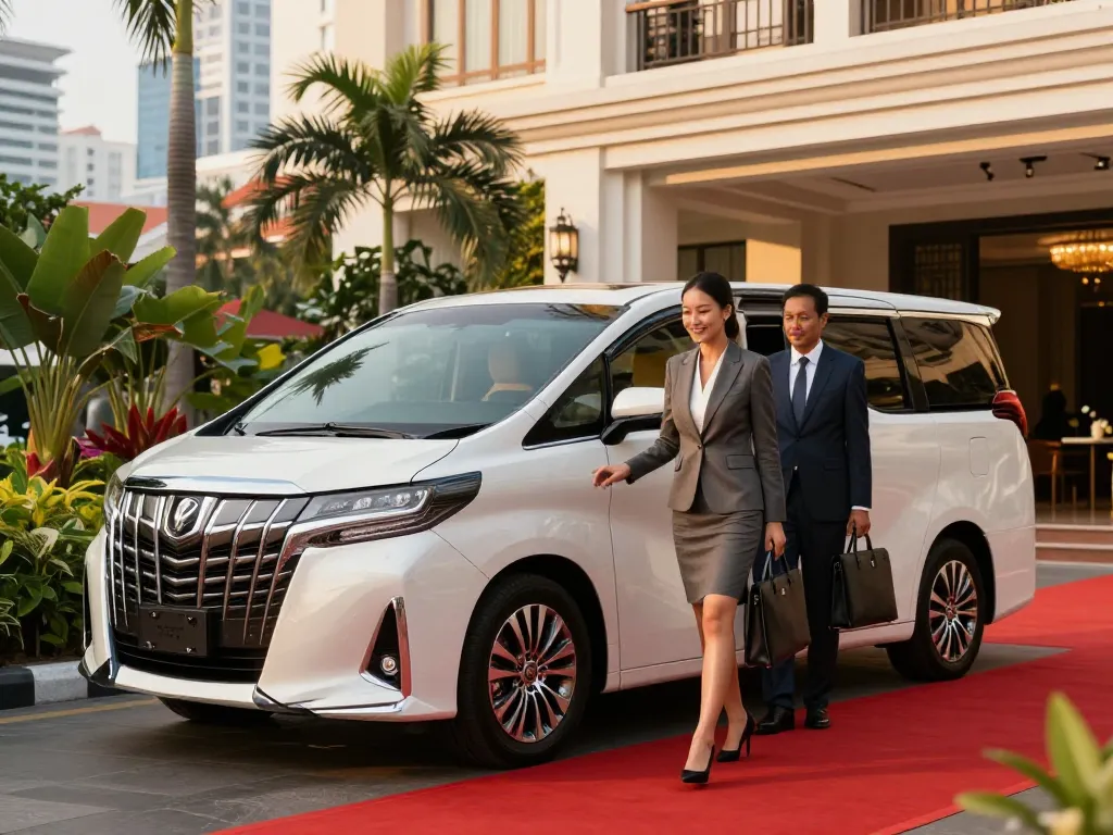 Thuê một chiếc Toyota Alphard sang trọng tại Hồ Chí Minh với dịch vụ chuyên nghiệp trong một bối cảnh đô thị sôi động.