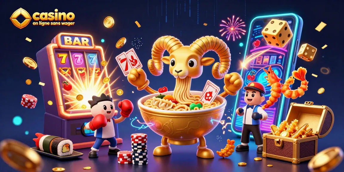 Profitez de l'expérience de jeu au casino en ligne sans wager avec une illustration captivante mettant en avant une ambiance festive et dynamique.