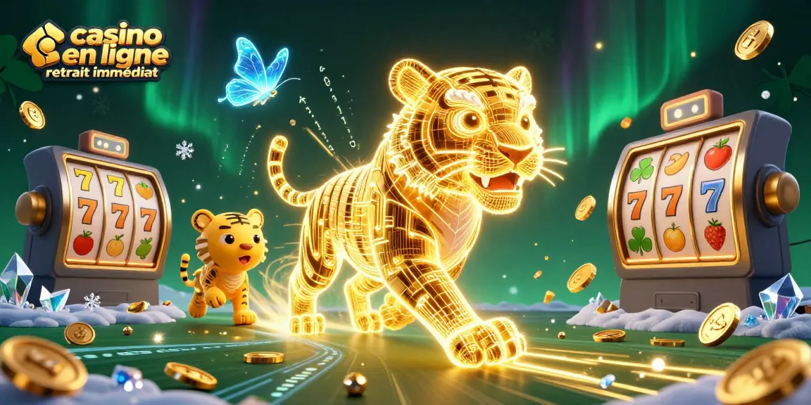 Découvrez les jeux de casino en ligne retrait immédiat avec un tigre lumineux et des éléments de prix animés.