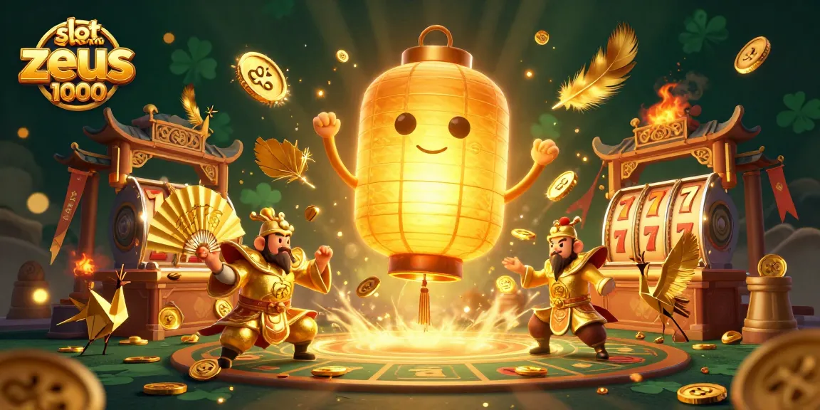 Play exciting slot demo zeus 1000 with golden characters in a vibrant casino scene full of winning elements.