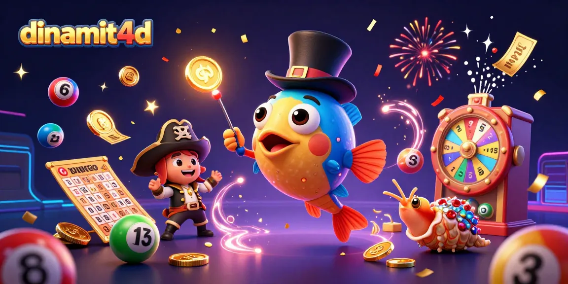 Engage with dinamit4d illustrated by a 3D scene of gambling excitement with lucky characters and vibrant elements.