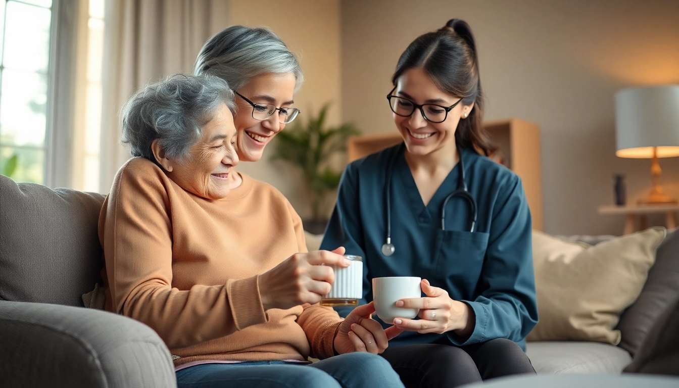 Engaging caregiver provides at home health care in a warm, inviting setting full of comfort.