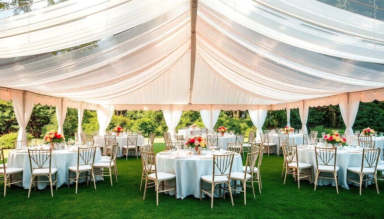 Create stunning Event Rentals with a beautifully decorated outdoor tent setup for celebrations.
