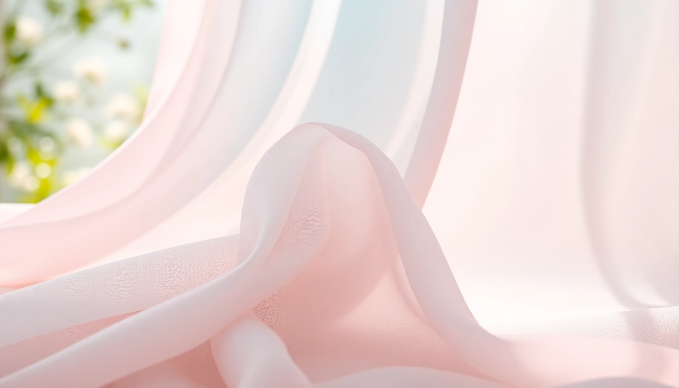 Chiffon fabric elegantly displayed, showcasing its delicate texture and soft colors.