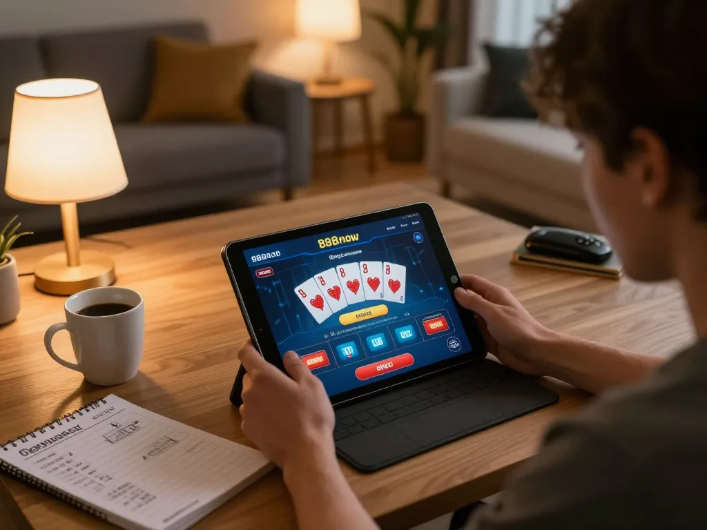 Engaging user accessing 888now đăng nhập on tablet for an exciting betting experience at home