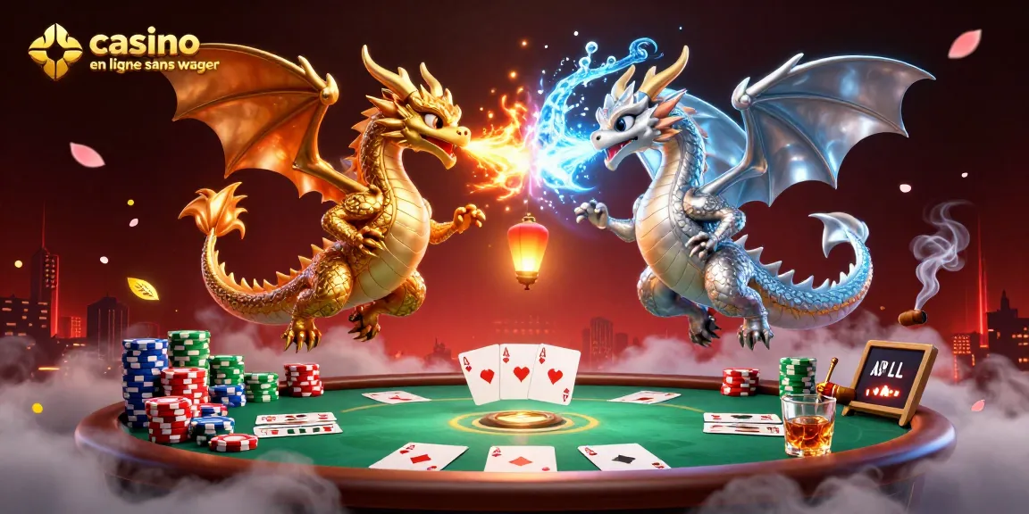 Découvrez le monde captivant du casino en ligne sans wager avec cette illustration dynamique mettant en avant dragons et éléments de jeux.