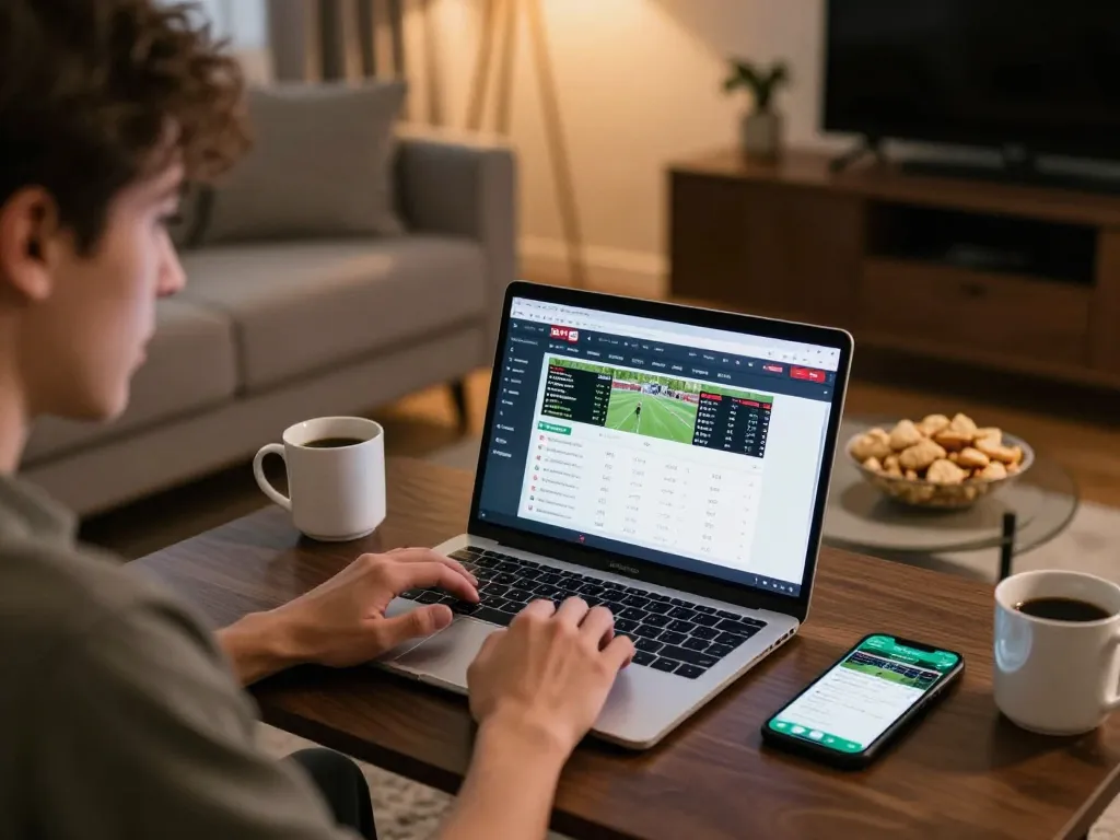 Placing bets on fb88 com from a stylish home setup with laptop and smartphone.