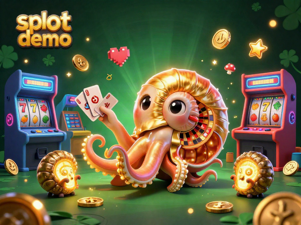 Engage with slot demo illustration featuring a vibrant casino scene with a giant nautilus and arcade games.