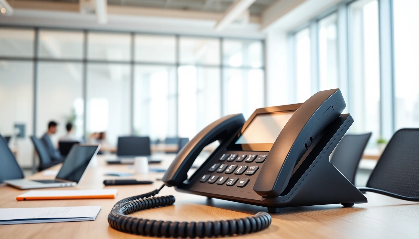 Showcasing business phone providers through a professional office setup with modern communication tools.