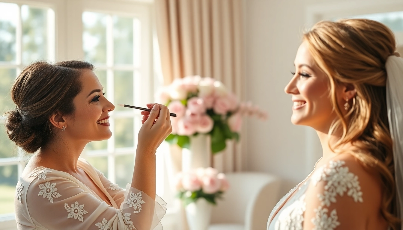 New Jersey makeup artist skillfully enhances a bride’s beauty in a bright wedding suite.