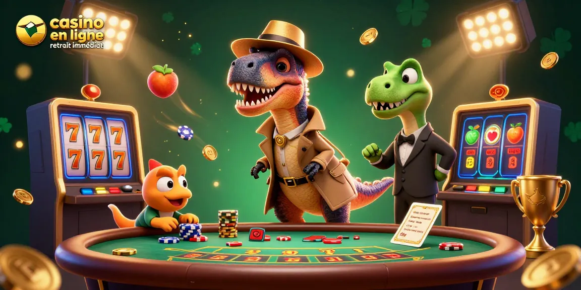 Découvrez l'animation palpitante du casino en ligne retrait immédiat, mettant en scène des personnages ludiques au jeu.