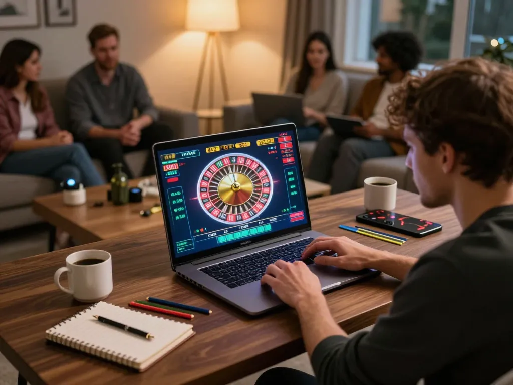 Player enjoying online gaming at 678vip, showcasing excitement with a roulette wheel on screen