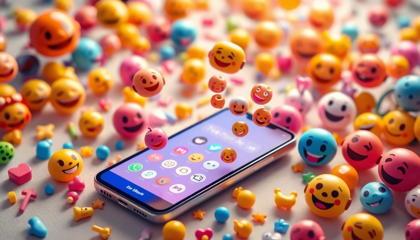 TikTok emojis showcased above a mobile device, representing creativity and social interaction.
