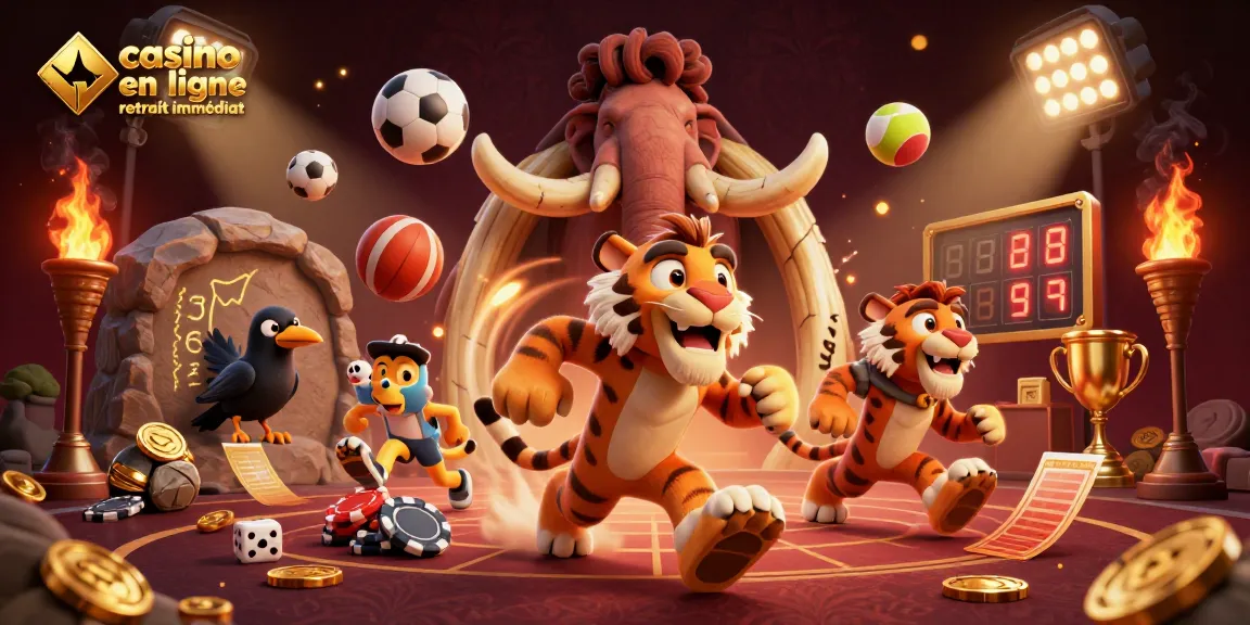 Visualisez le casino en ligne retrait immédiat avec des personnages préhistoriques animés dans un décor dynamique.