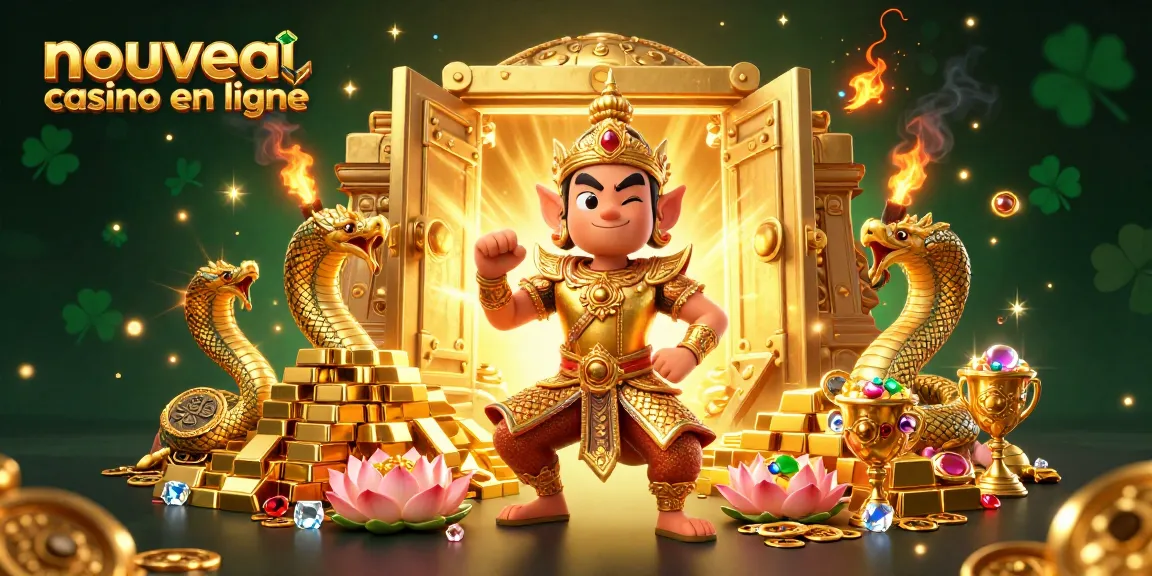 Voici un aperçu du nouveau casino en ligne mettant en scène un yaksha et ses serpents Naga entourés de trésors et de jeux captivants.