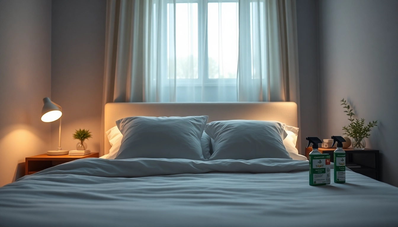 Illustration of bugs in bedroom control emphasizing a peaceful bedroom setting.