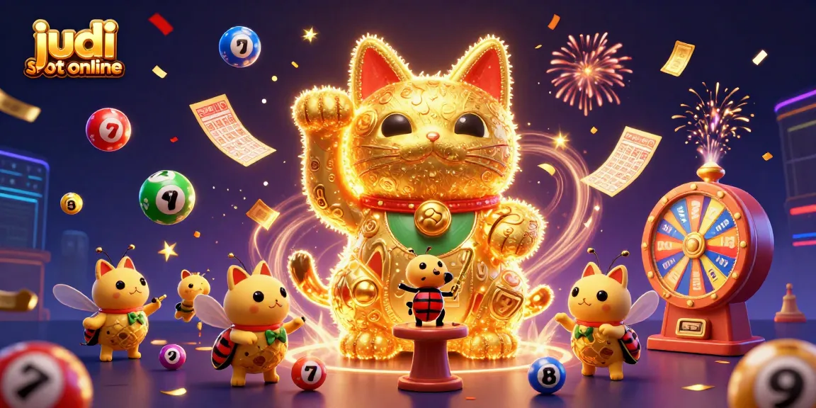 Experience thrilling judi slot online gameplay with a lucky cat amidst vibrant gambling elements.