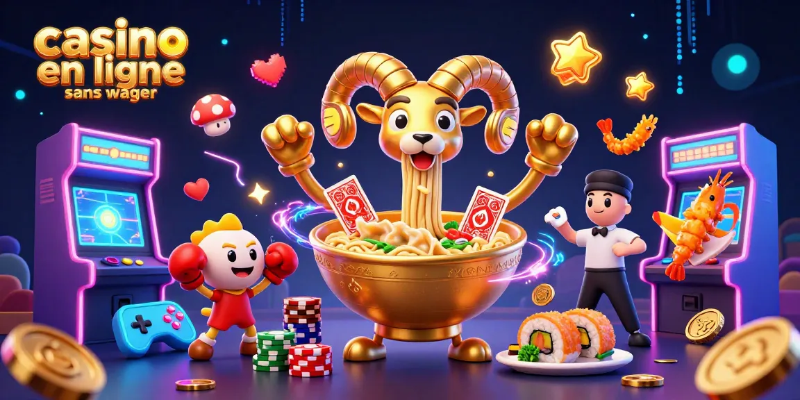Jouer dans un casino en ligne sans wager avec un bol de ramen 3D géant et des personnages dynamiques.