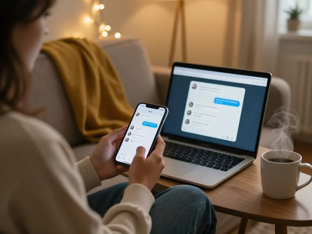 Engaging sex chat ai conversation on a smartphone in a cozy setting with warm lighting and inviting atmosphere.
