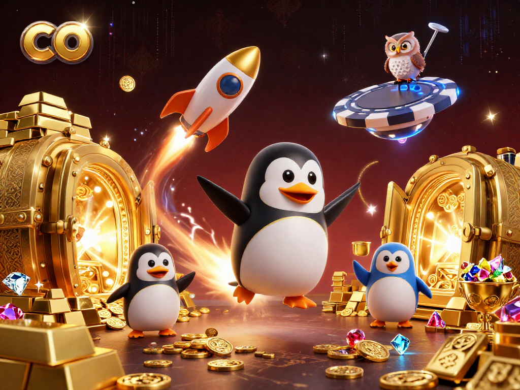 Engage with co casino adventures featuring a golden penguin in a cosmic treasure hunt.