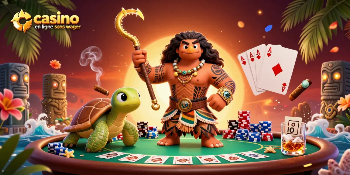 Gagnez avec le casino en ligne sans wager grâce aux cartes et aux éléments de jeu dans une scène vivante.