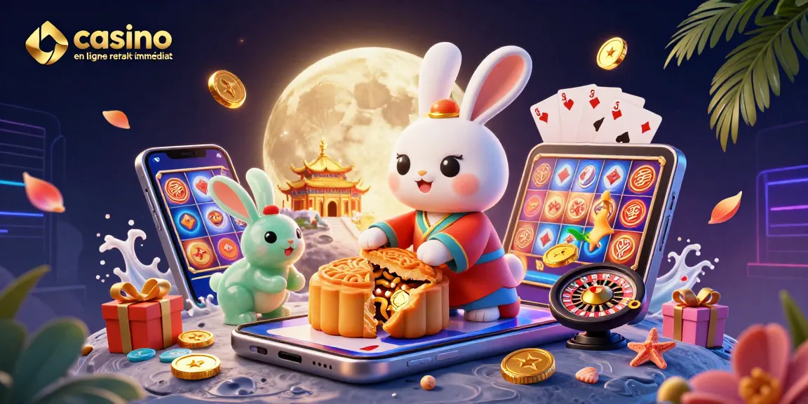 Découvrez le monde du casino en ligne retrait immédiat avec un lapin lunaire et des jetons de poker.