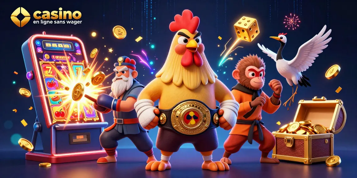 Revivez l'excitation du casino en ligne sans wager avec un coq Muay Thai et un singe Shaolin.