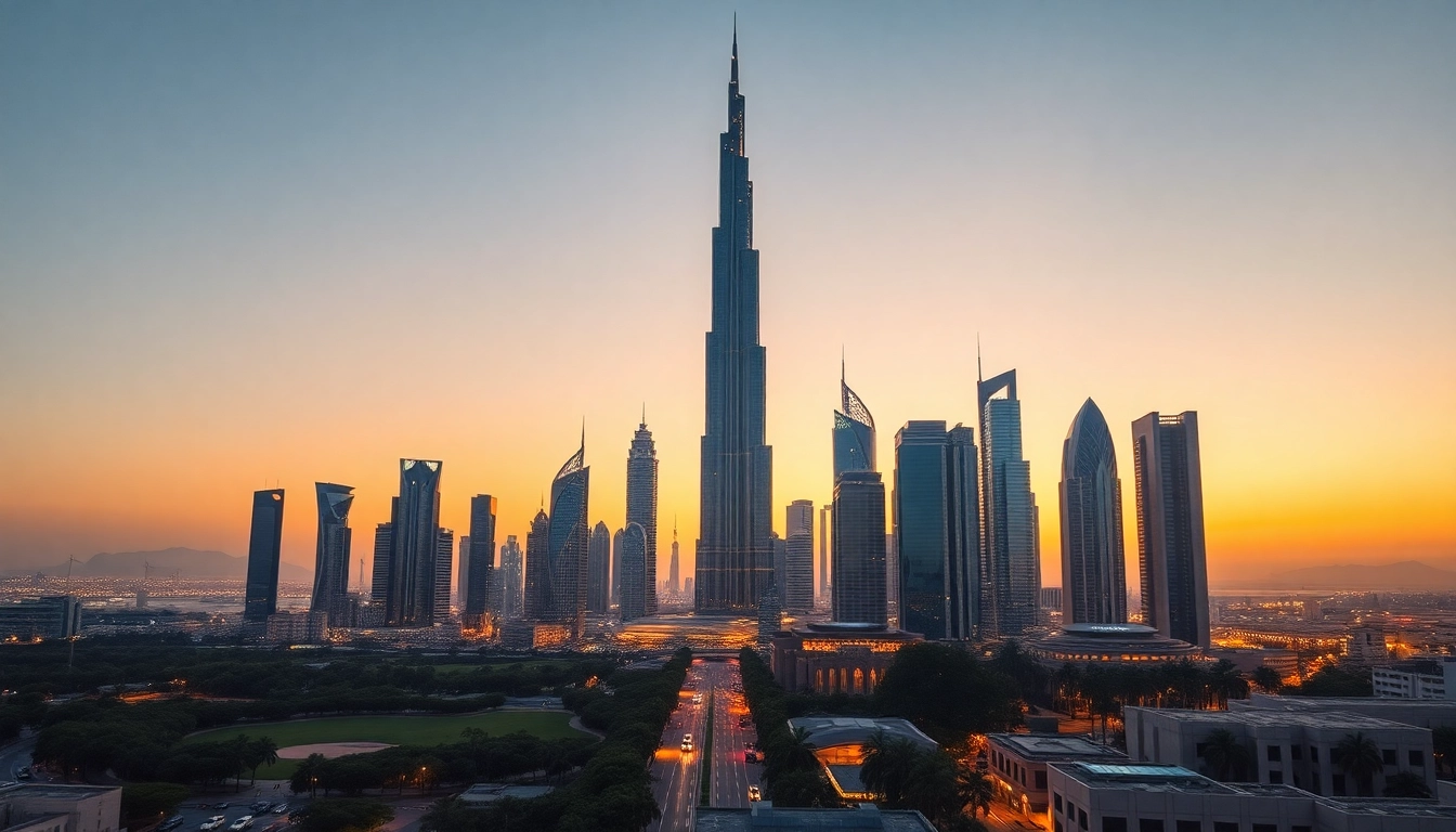 Experience the skyline of Dubai City featuring innovative architecture and vibrant lights.