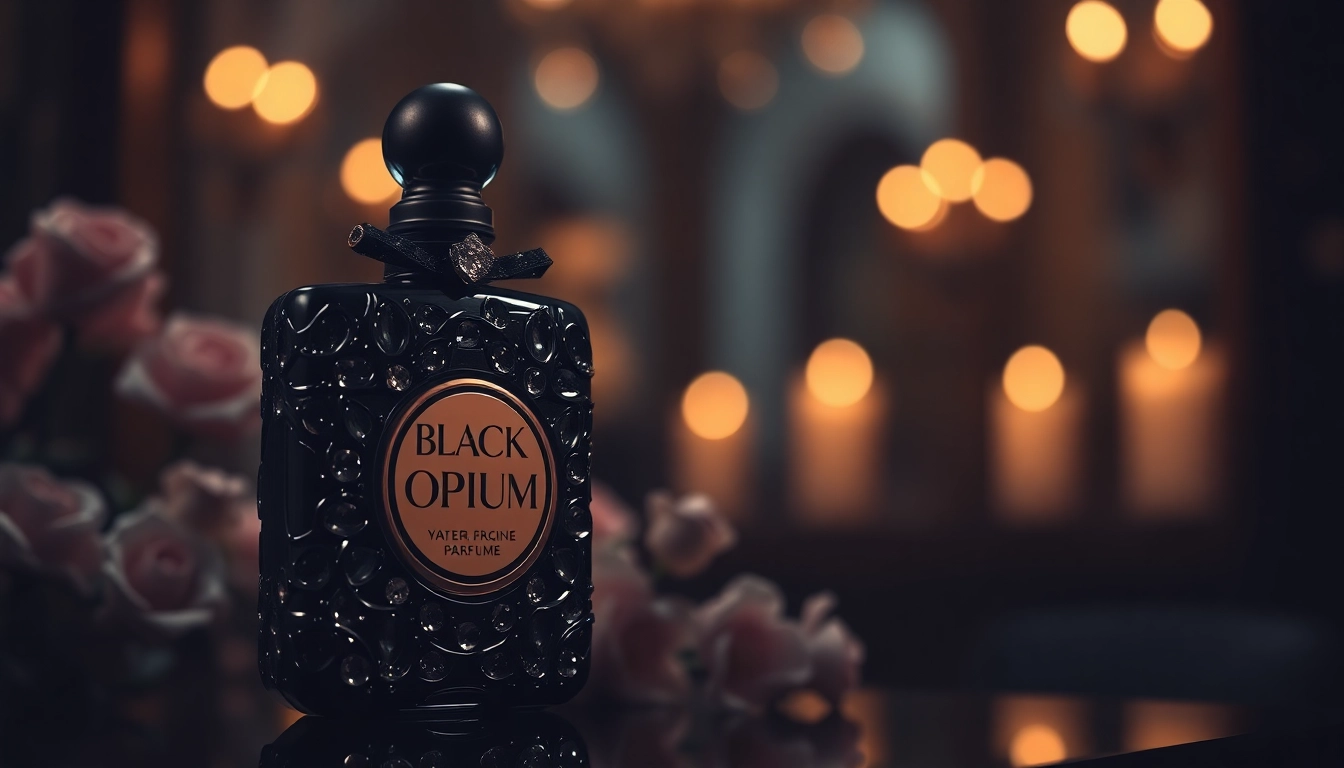 Showcasing Black Opium in an elegant setting, enhancing its luxurious features.