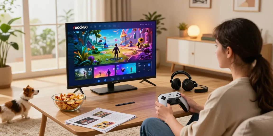 Engaging gaming experience on rokok88 platform in a modern living room.