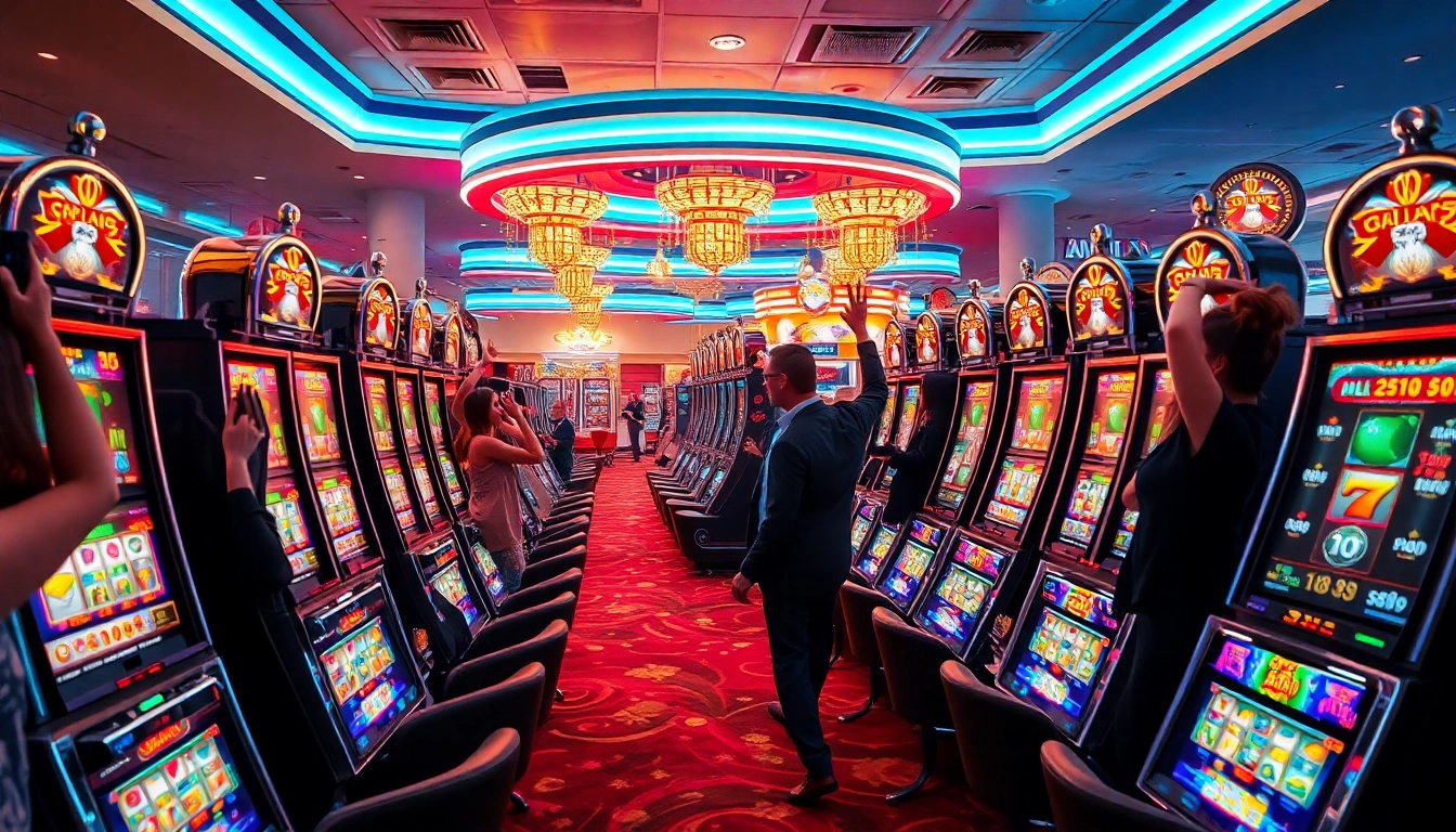 Menangkan KUY4D saat bermain di kasino dengan mesin slot berwarna-warni.