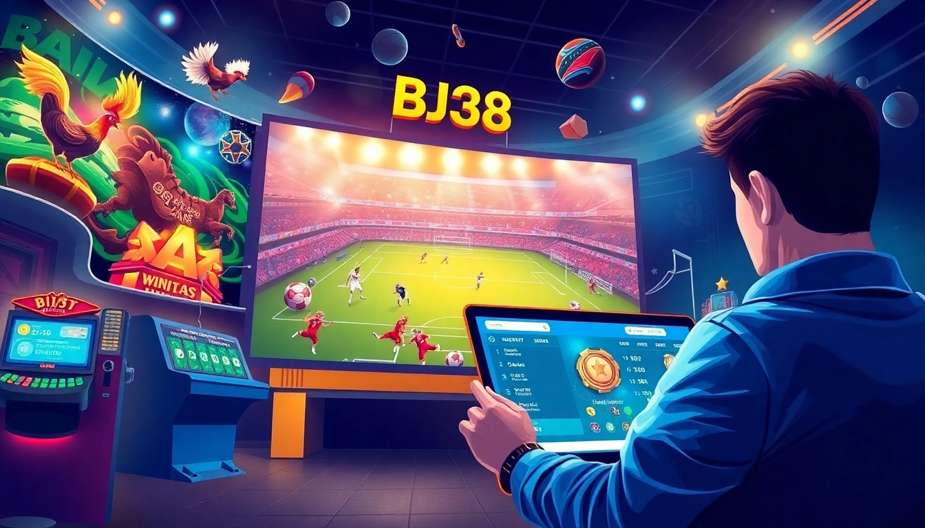 BJ38 online betting platform showcasing engaging cockfighting and casino games.