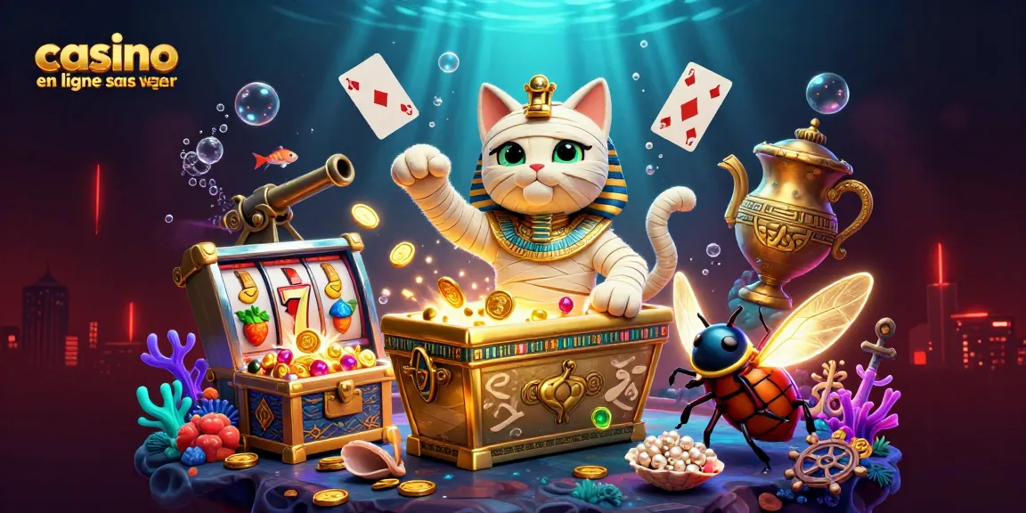 Profitez de jeux immersifs au casino en ligne sans wager avec un chat momie égyptien et des éléments animés.