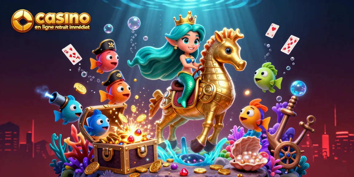 Vivez l'excitation du casino en ligne retrait immédiat avec une princesse sirène et un hippocampe en armure.