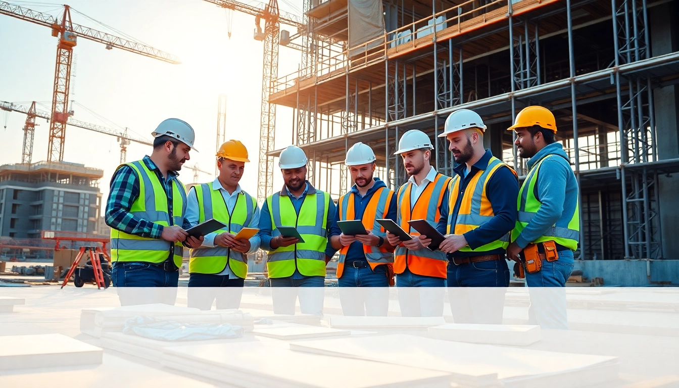 Construction workforce training session showing diverse workers in action on-site, enhancing skills.
