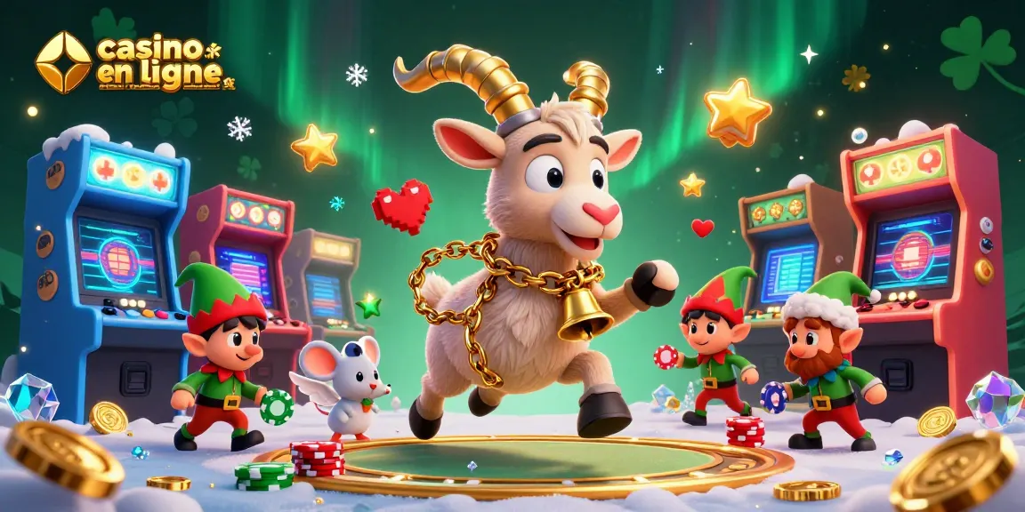Jouez au casino en ligne retrait immédiat avec des gremlins volant des jetons dans un cadre festif.
