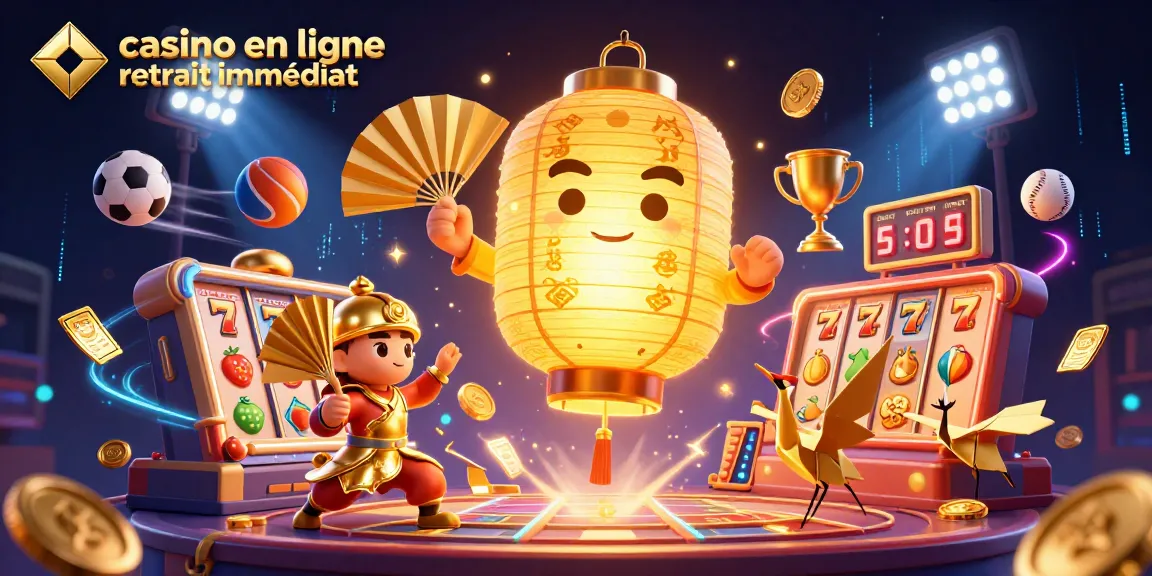 Illustration dynamique de casino en ligne retrait immédiat avec un esprit lumineux et des guerriers uniques.