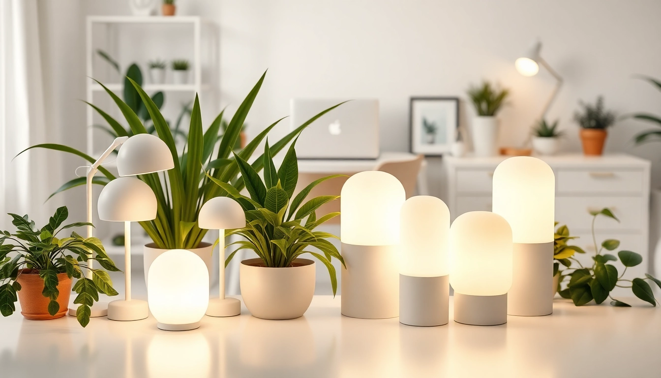 Explore ELC Lamps Online with vibrant display in a modern home office setting.