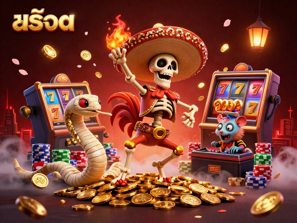 Spin the exciting สล็อต machines with a lively mariachi rooster and golden coins celebrating victories in a dazzling casino.