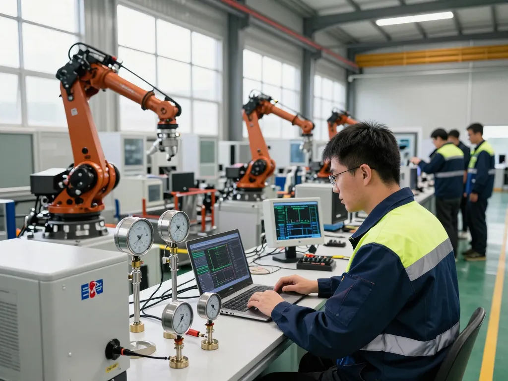 Engineer working with Endress hauser instrumentation in a high-tech industrial facility