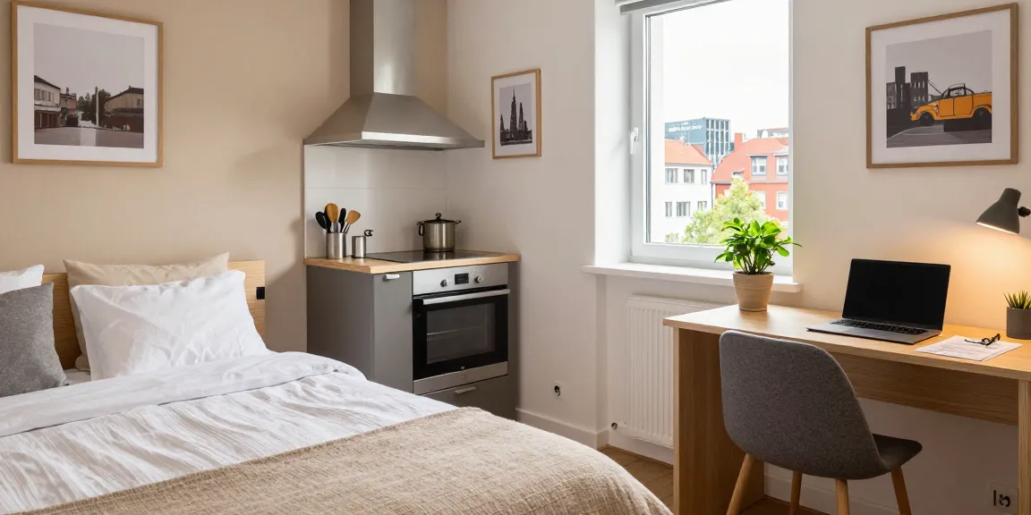 Gemütliches Monteurzimmer mieten Hannover mit modernem Mobiliar und Arbeitsplatz.