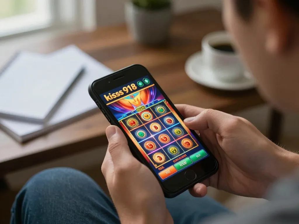 Engaging gameplay with kiss918 apk on mobile device in cozy home setting