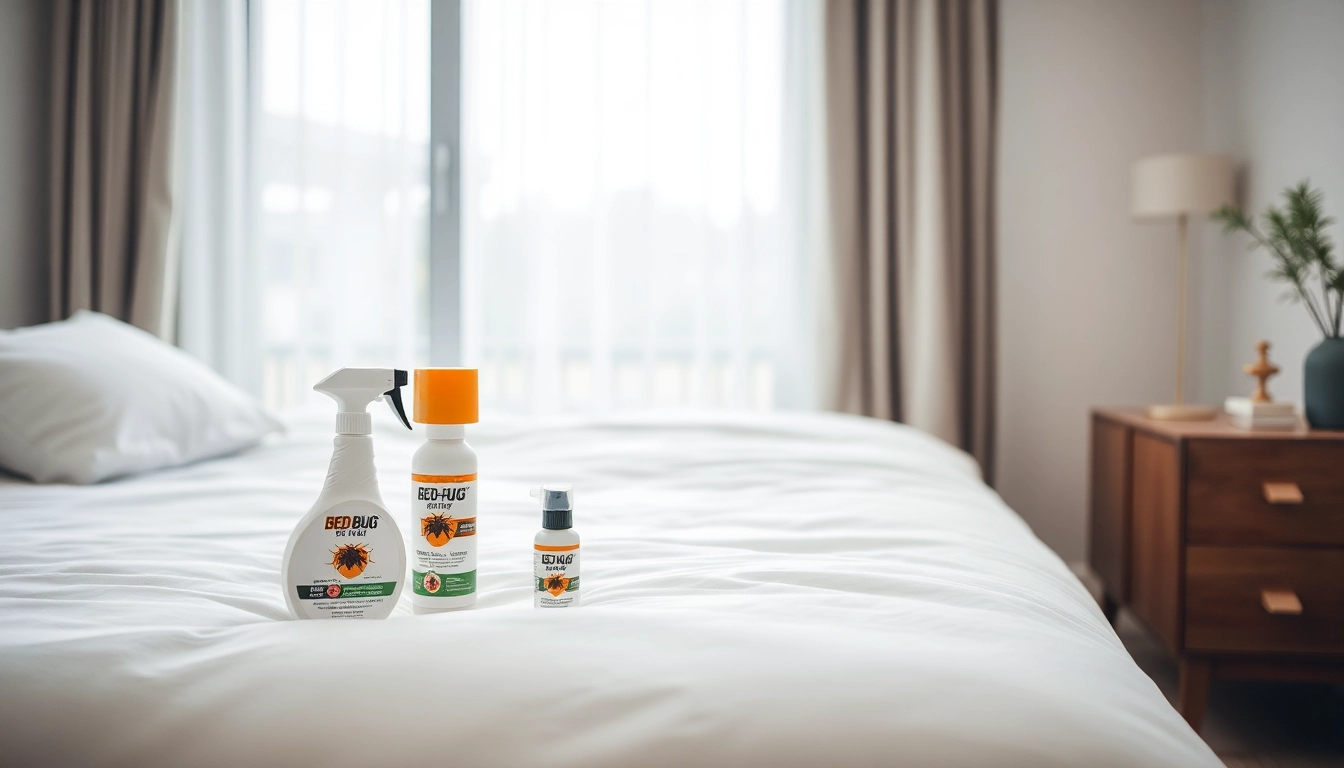 Implementing effective bed bug treatment with sprays in a serene bedroom environment.