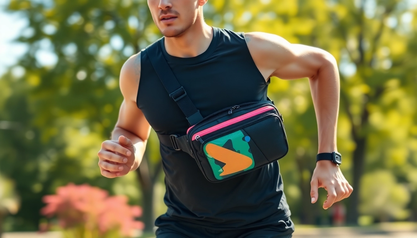 Active runner showcasing a versatile waist pack while jogging in a park.