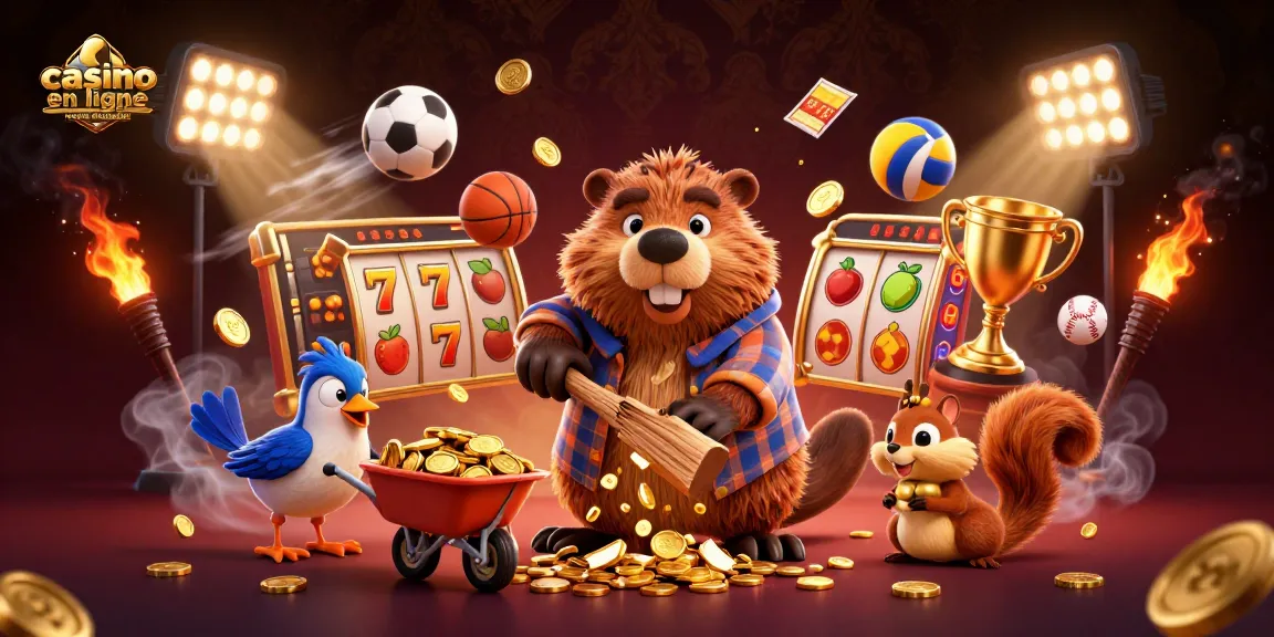 Le casino en ligne retrait immédiat représente un castor, un oiseau et un écureuil collectant des pièces d'or au milieu des éléments de jeu.
