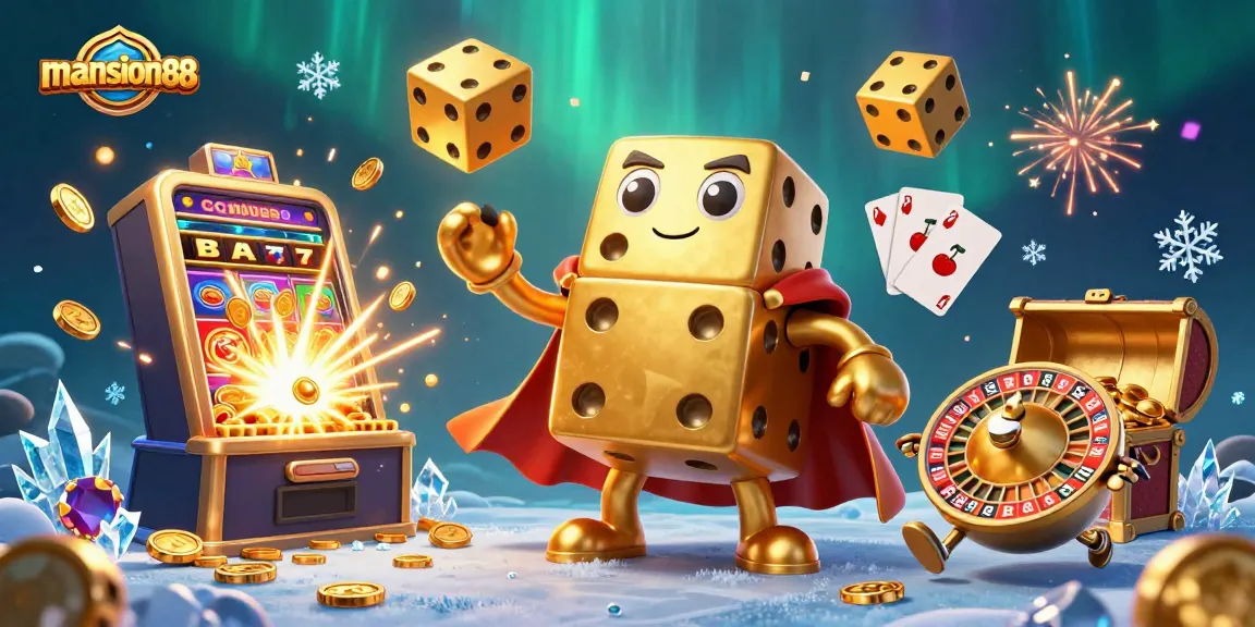 Experience the excitement of mansion88 as golden dice juggle amidst a jackpot explosion in a vibrant casino world.