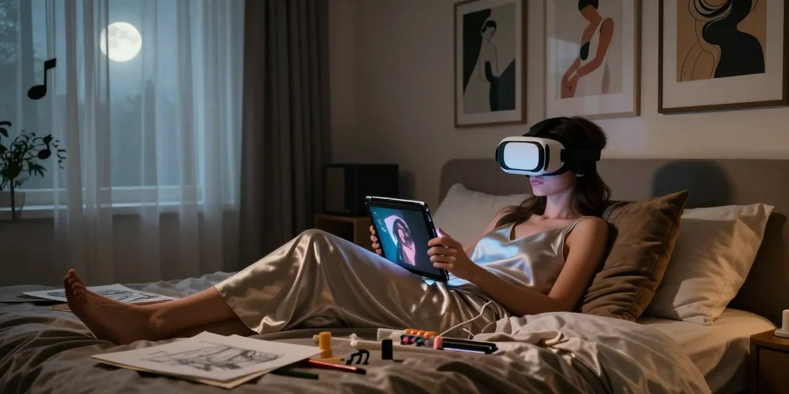 Engaging with AI porn technology in a stylish bedroom setting