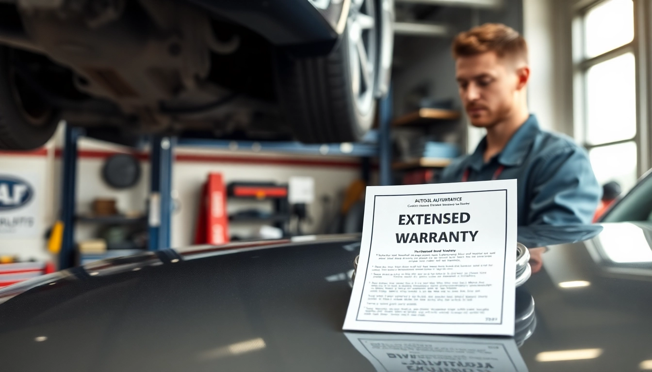 Inspect a vehicle with an extended auto warranty document in a professional garage setting.